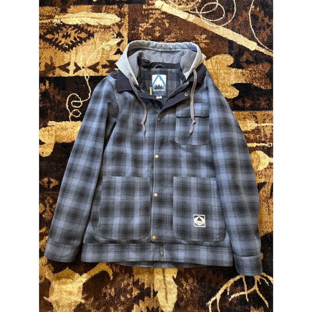 Burton DRYRIDE Men's Medium Plaid Ski Snowboard Coat Jacket Blue Black Hooded